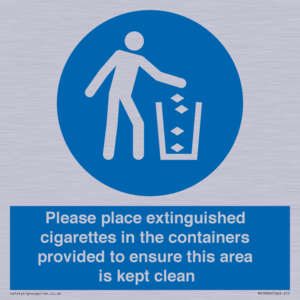 Please place extinguished cigarettes in the containers provided to ensure this area is kept clean
